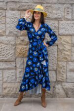 Sukienka "ANNA" długa - Blue Flowers