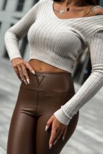 Legginsy lekko ocieplane V - Brąz