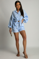 Komplet MOLLY muślin - Niebieska kratka - obrazek 2