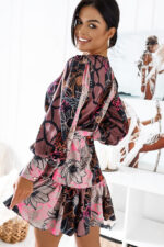 Sukienka "ANNA" krótka - Wzór tłobeż i brąz