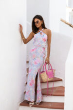 Komplet satynowy JOY - Purple flowers