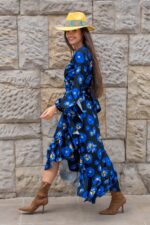 Sukienka "ANNA" długa - Blue Flowers - obrazek 2