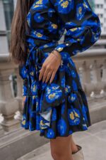 Sukienka "ANNA" krótka - Blue Flowers - obrazek 4