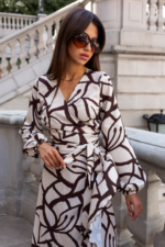 Sukienka "ANNA" długa - Beżowo Brązowa - obrazek 5