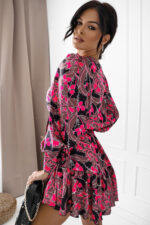 Sukienka "ANNA" krótka Róż i brąz kwiatki - obrazek 2