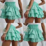 Spódniczka falbany - Biało-zielona - obrazek 2