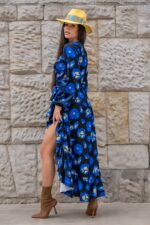 Sukienka "ANNA" długa - Blue Flowers - obrazek 4