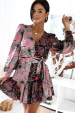 Sukienka "ANNA" krótka - Wzór tłobeż i brąz - obrazek 2