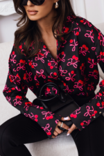 Koszula Satynowa MADDIE - Cherry Bow Black - obrazek 3