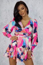 Sukienka "ANNA" krótka - mazy róż niebieski