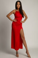 Sukienka satynowa - Czerwona - obrazek 3