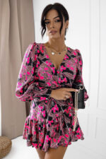 Sukienka "ANNA" krótka Róż i brąz kwiatki - obrazek 3