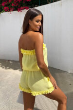 Komplet muślinowy z krótkimi spodenkami - Żółty - obrazek 3