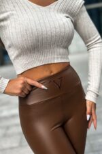 Legginsy lekko ocieplane V - Brąz - obrazek 4