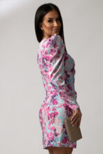 Sukienka Oliwia - Różowe Kwiaty na Niebieskim Tle - obrazek 2