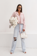 Koszula z kapturem SOHO krata - róż i ecru - obrazek 2