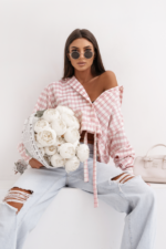 Koszula z kapturem SOHO krata - róż i ecru - obrazek 3