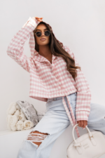 Koszula z kapturem SOHO krata - róż i ecru