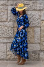 Sukienka "ANNA" długa - Blue Flowers - obrazek 3