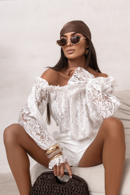 Bluzka hiszpanka MIA koronka Ecru Aniela Maison