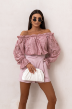 Bluzka hiszpanka MIA koronka - Brudny róż Aniela Maison